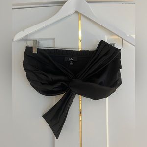 Lulus black satin bow tube top, size medium, never worn